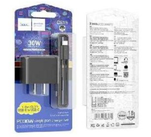 Cargador PD30W USB-C + Cable Tipo C Hoco CS15