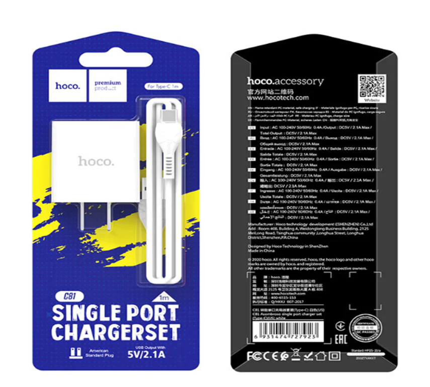 [CRG0006] Cargador + Cable Tipo C Hoco C81